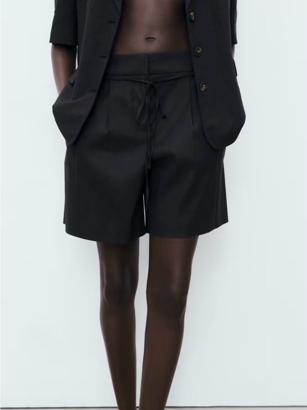 Mango Black Tailored Drawstring Bermuda Shorts